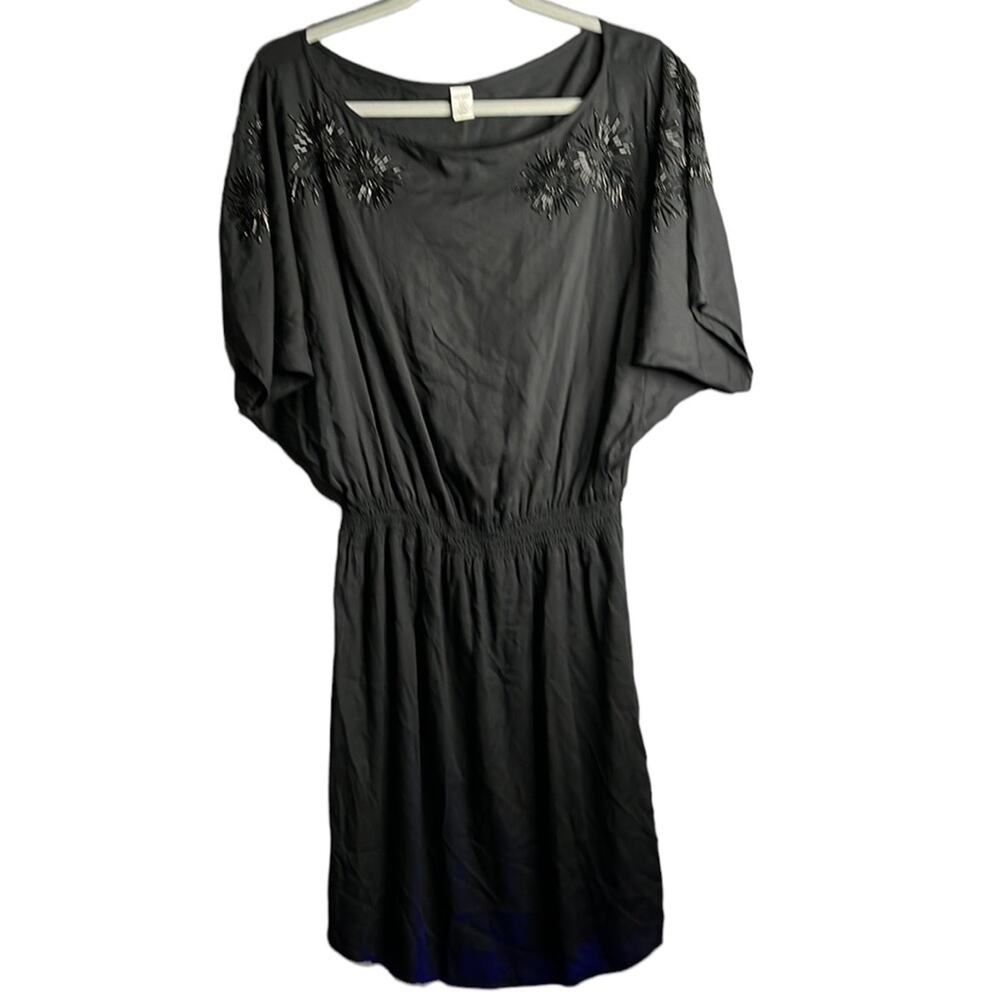 Old Navy Black Beaded Flutter Sleeve Elastic Waist Dress Medium